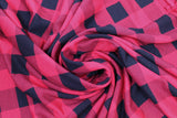 Swirled swatch red check fabric (red and black buffalo check)
