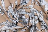 Swirled swatch beige palma print (beige fabric with large white drawn look large floral heads and thin stems)