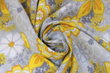Swirled swatch Floral Gray fabric (light grey fabric with tossed drawn style floral in various sizes and styles in yellow, white and grey colours)