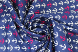 Swirled swatch Anchor fabric (navy fabric with many white and few red anchors allover in neat lines)