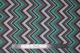 Flat swatch Big Chevron fabric (large chevron stripe pattern allover in white, light grey, dark grey, mint, varying line widths)