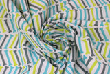 Swirled swatch herringbone fabric (white fabric with grey, green and teal thin and long dog bones creating herringbone/chevron like pattern allover)