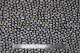 Flat swatch penguins fabric (cartoon style collaged penguins allover in various winter hats or headbands or nothing on head)