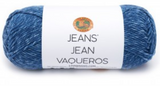 A ball of Lion Brand Jeans in colourway Stonewash (mid blue with light blue flecks)
