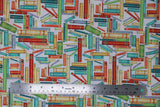 Flat swatch Books White fabric (white fabric with tossed books/book bindings allover in various colours and styles)