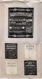 Full panel swatch - Life's Recipe Panel - (45" x 23") (natural coloured fabric with black chalkboard style squares with white writing "Recipes for Life" "Ingredients for Happiness" "Keys to Success" and white old style card "Recipe for Love" "Secret to Friendship" rectangles with text within)