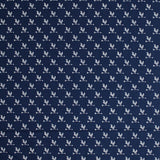 Square swatch break of day fabric (dark blue fabric with tiny white repeated pattern allover chicken sitting on single weather vane arrow)