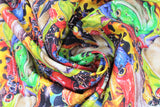 Swirled swatch Stacked Frogs fabric (full colour illustrative style busy frog collage: various styles, sizes and colours)