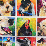 Square swatch - Quilted Animals Panel - (35" x 45") (white rectangular panel with 4 rows of 3 square graphics all in a quilted style design with an animal in each: cat, goat, llama, dog, rooster, sheep, chicken, cow, pig, bunny, horse, duck)
