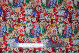 Flat swatch Kitties Stack fabric (busy collaged kittens and christmas decorations fabric)