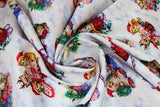 Swirled swatch Kitties Toss fabric (white and blue subtle marbled look snow like fabric with tossed kitties in sleds, with presents, etc. various christmas themed poses and scenes)