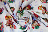 Swirled swatch Kitties Toss fabric (white and blue subtle marbled look snow like fabric with tossed kitties in sleds, with presents, etc. various christmas themed poses and scenes)