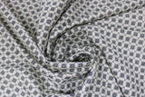 Swirled swatch linen link fabric (off white fabric with grey tiled/linked look and grey squares tilted to look like diamonds on intersecting points)