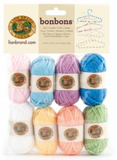 Package of 8 mini yarn balls in collection Pastels (soft pink, soft blue, lavender, bright blue, white, yellow, peach, soft green)