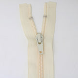 23cm medium light weight one way separating sportswear zipper in cream half zipped