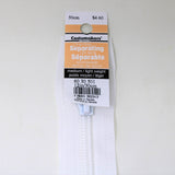 30cm medium light weight one way separating sportswear zipper in white with label