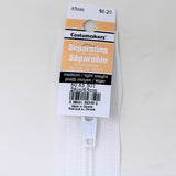 65cm medium light weight one way separating sportswear zipper in white with label