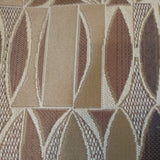 Square swatch upholstery fabric with abstract canoe like shapes pattern (off white fabric with beige/brown/purple shades pattern)