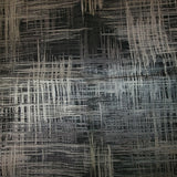 Square swatch weathered look/print upholstery fabric in shade dark grey base (dark grey fabric with light grey and black distressing lines)