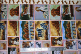 Flat swatch Squares fabric (busy fabric with square and rectangular badges allover with realistic look dogs within & bone border)