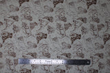 Flat swatch Outline fabric (white fabric with brown outlines/realistic look drawings of dogs allover)