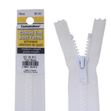 18cm Closed End activewear zipper label and product on white background