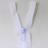 65cm medium weight one way separating activewear zipper in white half zipped
