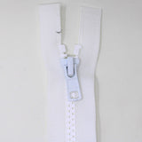 85cm medium weight two way separating activewear zipper in white half zipped