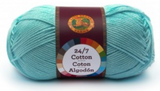 A single ball of Lion Brand 24/7 Cotton in Aqua