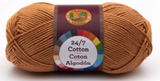 A single ball of Lion Brand 24/7 Cotton in Camel