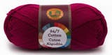 A single ball of Lion Brand 24/7 Cotton in Magenta