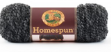 A ball of Lion Brand Homespun in a boucle texture and colourway Edwardian (dark grey, mid grey)