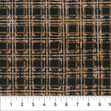 Double Plaid fabric swatch (black fabric with light and medium brown square plaid lines (doubled))