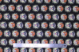 Flat swatch licensed Muppets printed fabric in Waldorf and Statler (tiled muppets in frames on black)