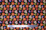 Flat swatch licensed Muppets printed fabric in Muppets Cast (main heads on black: kermit, piggy, gonzo, fozzie, animal)