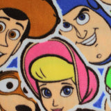 Square swatch Toy Story Sticker Party fabric (large collaged characters with white thick edging sticker look)