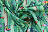 Swirled swatch Golf 1 fabric (cartoon golf green scene with players and carts, etc. in full colour cartoon style with tossed black golf related text and emblems)