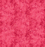 Square swatch marbled look faint leafy print fabric in hibiscus (bright watermelon pink)