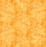 Square swatch marbled look faint leafy print fabric in sunglow (orangey yellow)