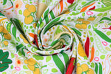 Swirled swatch Vegetables fabric (white fabric with colourful tossed illustrative style veggie collage: carrots, radishes, gourds, etc.)