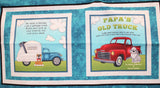 Rectangle panel within panel swatch (blue garbage truck and brown dog, red pick up truck and grey dog)