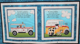 Rectangle panel within panel swatch (white ambulance with white/black dog and brown dog, white/red/yellow milk truck and cows)