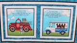 Rectangle panel within panel swatch (red fire truck and dalmatian dog, white/blue ice cream truck and small brown dog)