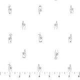 Square swatch Fingers Crossed fabric (white fabric with small tossed black outline hands with fingers crossed)