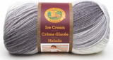 Ball of Lion Brand Ice Cream in colourway Cookies and Cream (mid grey-brown, light grey, white)