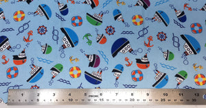 Group swatch cartoon nautical printed fabric in various colours
