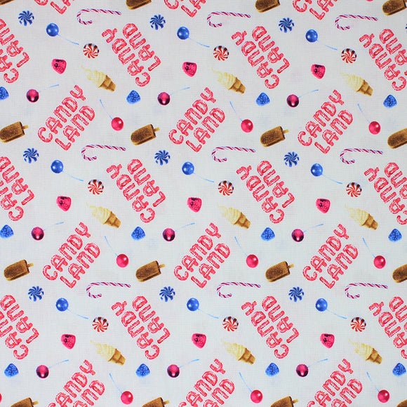 Square swatch Candy Land fabric (white fabric with tossed 