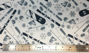 Group swatch cartoon ski equipment printed fabric in various colours