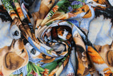 Swirled swatch Garden Puppies fabric (busy collaged full colour puppies in various breeds allover with spring floral)
