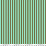 Swatch of tent stripes printed fabric in agave (blue/green)